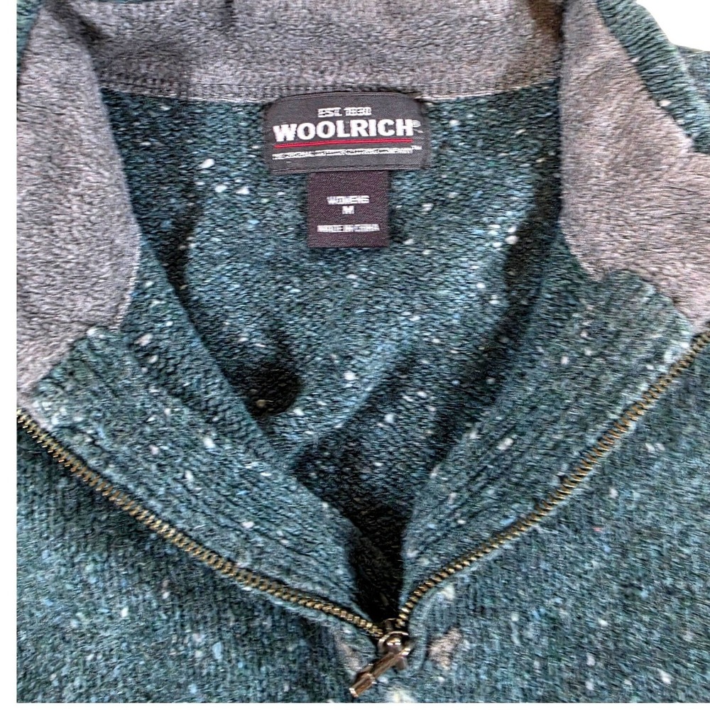 Vintage Woolrich Womens Teal Marled Wool Blend Quarter Zip Sweater Size M 9101 - Picture 3 of 10
